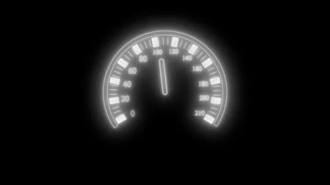 Glowing speedometer animation on a black background, showing speed Stock Footage 317861339