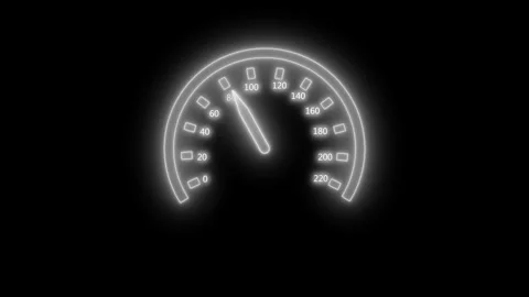 Glowing speedometer on a black background with the needle near high speed a.. Stock Footage 337080693