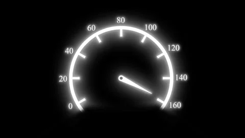 Glowing speedometer gauge on a black background, showing rising speed and m.. Stock Footage 337080715