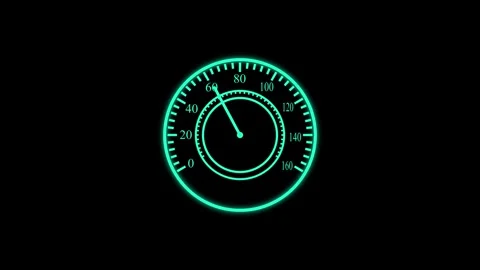 Glowing speedometer gauge showing fast speed and modern technology animation Stock Footage 337080524