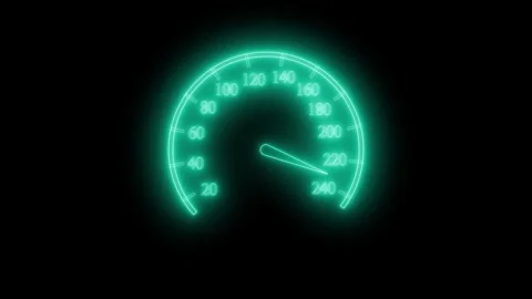 Glowing Speedometer Indicating High Speed Animation, Futuristic Neon Speed .. Video stock 315035424