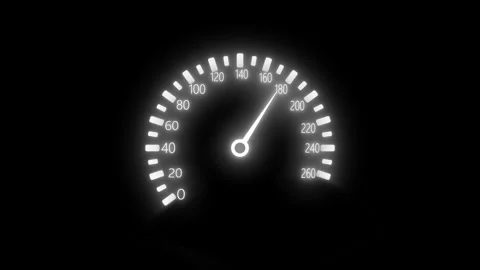 Glowing speedometer needle pointing animation on a black background. Stock Footage 318109857