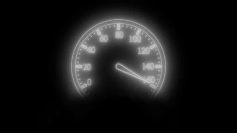 Glowing speedometer needle pointing, Futuristic Vehicle Speed Meter Animation Stock Footage 315036048
