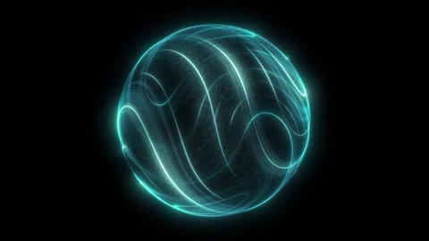 Glowing sphere blue lines and grain texture Cyan turquoise holographic black Stock Footage 346489793