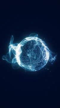 Glowing sphere of dynamic blue particles and waveforms forming a digital or.. Stock Illustration