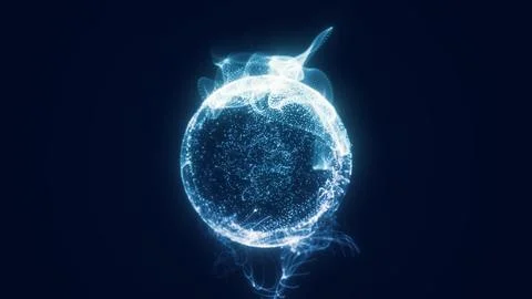 Glowing sphere of dynamic blue particles and waveforms 스톡 일러스트