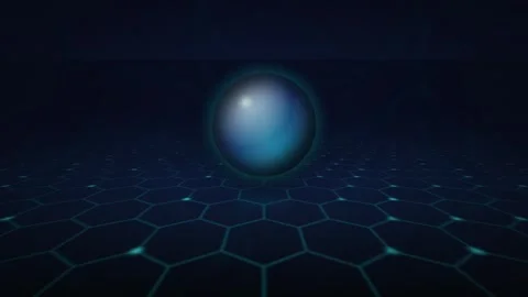 Glowing sphere hovering over grid seamless loop motion background Vidéo 345075745