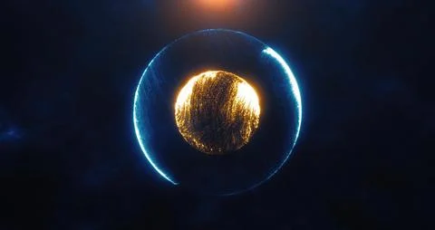 Glowing sphere of light particles on a dark background, symbolizing energy an Stock Illustration