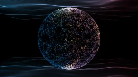 Glowing sphere in plexus network between waves moving on the top and bottom of Stock Footage 127979704