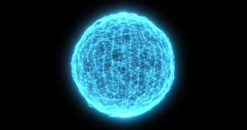 Glowing sphere rotates on black background. Abstract glowing sphere of blue Stock Footage 284625933