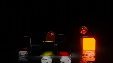 Glowing spheres fly from square pipes. flashing dark composition. abstract loopi Video stock 254180725