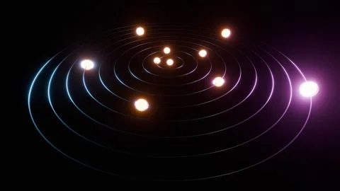 Glowing Spheres Orbiting on Concentric Rings Abstract Technology Background. Stock Footage 335645272