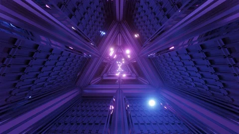 Glowing spheres particles fly through triangle space tunnel corridor 3d 動画素材 122745797