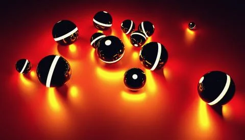 Glowing spheres in random position with light effect in the dark - futuristic Stock Illustration