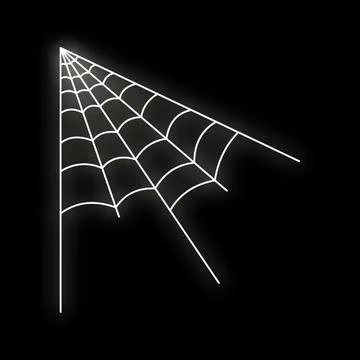 Glowing spider web forming corner trap on black background Stock Illustration