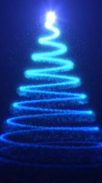Glowing spiral of blue light forming an abstract Christmas tree shape with sp Stock Illustration