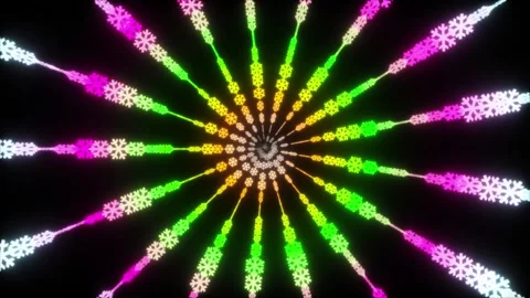 Glowing Spiral Mandala Loop - Colorful Snowflake Animation for Psychedelic Stock Footage 319891986