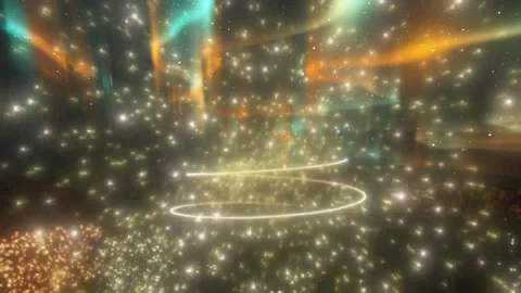 Glowing spiral particle christmas tree animation against ethereal aurora Stock-Footage 343552569