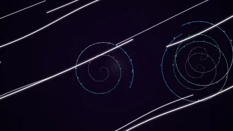 Glowing spiral shapes with linear white streaks, dark background 스톡 동영상 331645708