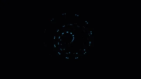 A glowing spiral of small blue light dots arranged in a dark void background Stock Footage 335146061
