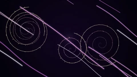 Glowing spirals and lines on a dark purple background Stock Footage 331645750