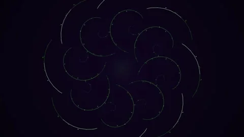 Glowing spirals create a symmetrical pattern on a dark background 스톡 동영상 331645732