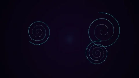 Glowing spirals with dots against a dark-blue background Vídeo Stock 331645751