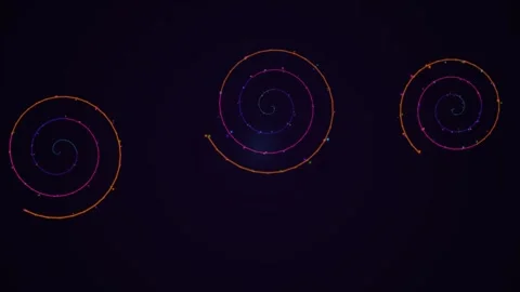 Glowing spirals with dots of color on a dark purple background Stock Footage 331645812