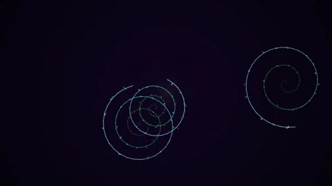 Glowing spirals with glowing dots against a dark background Video stock 331645834