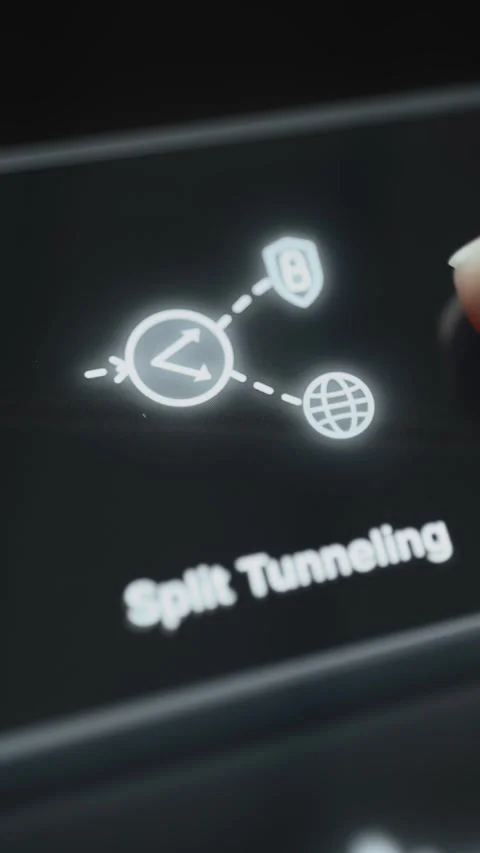 Glowing split route symbol separating protected VPN and direct internet traffic 库存影片 342491200