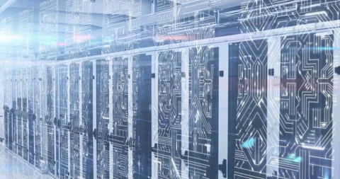 Glowing spots of light against microprocessors Video stock 138880494
