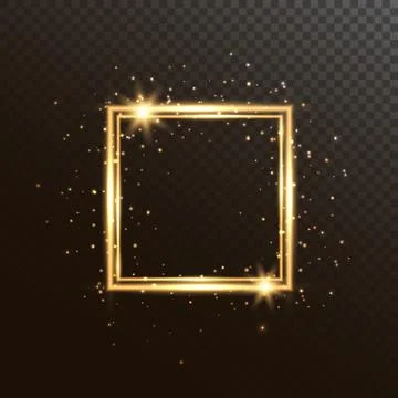 Glowing square frame with glitter sparkle and stars. Christmas shining backgr Stock Illustration