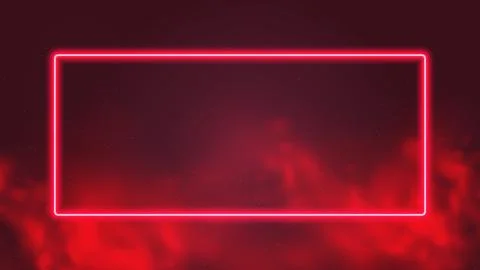 Glowing square frame, red neon rays in smoke, cyber background with copy spac Illustrazione stock