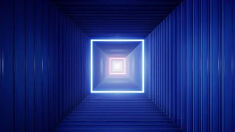 Glowing Square Light Blue Container Box Tunnel Background Stock Footage 201201902