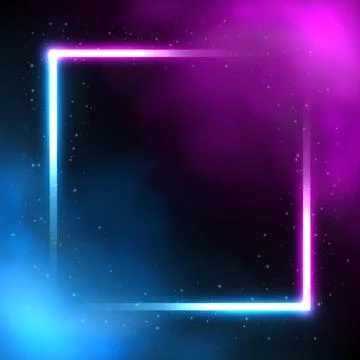 Glowing Square Neon Lighting Frame, Futuristic background with Smoke, Vecto.. Stock Illustration