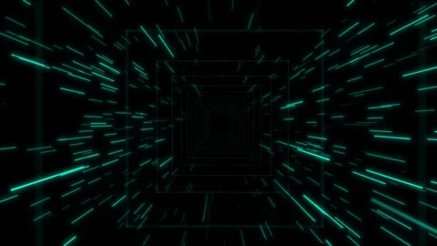 Glowing square portal visual yellow neon frames, rushing light lines, and black Stock Footage 340574540