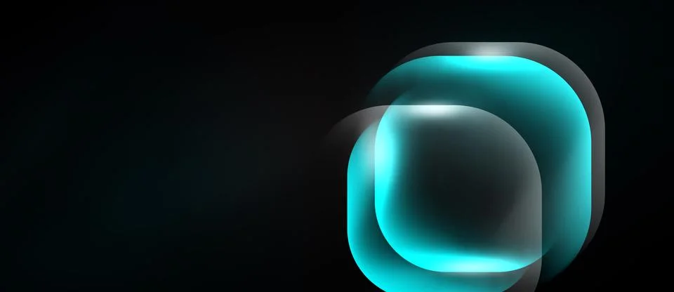 Glowing squares overlap, creating luminous effect. Dark background emphasizes Illustrazione stock