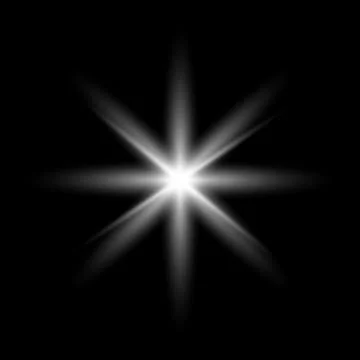 Glowing star effect, vector abstract, shine, flare, isolated on black backgro Ilustración de archivo
