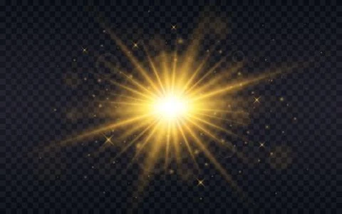 Glowing star. Gold sunlight. Explosion effect. Flash with bright beams, gli.. Stock-Illustration