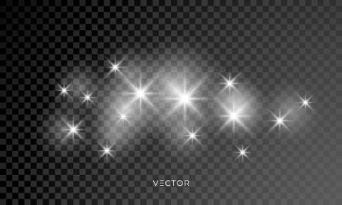 Glowing star lights effect, explosion and stars lens flare. Special sunlight  Illustrazione stock
