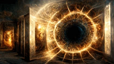 Glowing Star in the Red Burning Space, Animation Loop Video stock 209955435