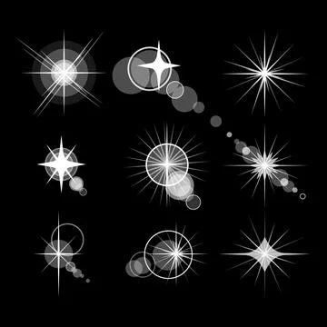 Glowing star shapes creating lens flare light effect collection Stock Illustration