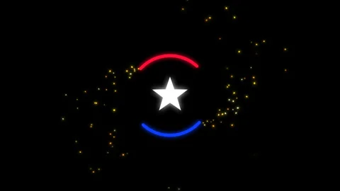 Glowing star symbol with red blue arcs. Video stock 336964542
