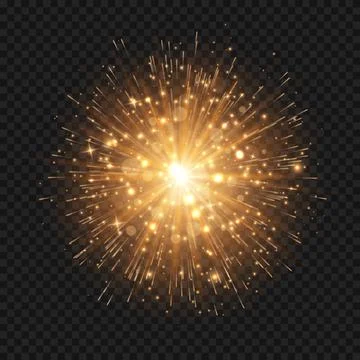 Glowing starburst explosion with sparkles and rays. Golden light flare Stock Illustration