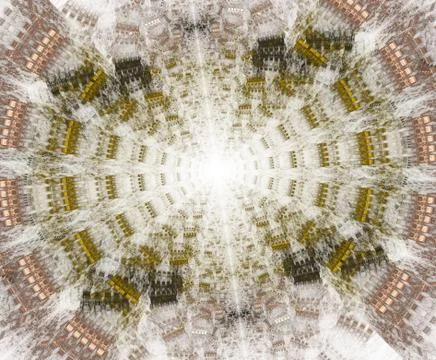 Glowing stargate with particles in space. Abstract fractal background. A larg Stock Illustration