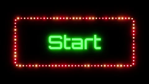 Glowing start sign in flashing frame, 3D render. Button start background, dotted 스톡 동영상 332175293