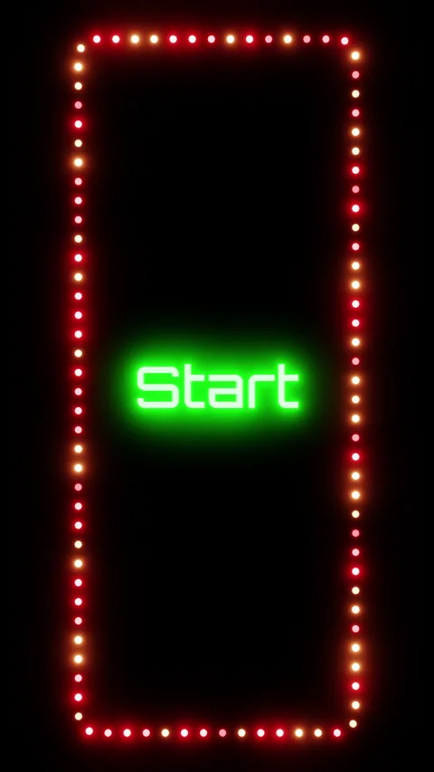 Glowing start sign in flashing vertical frame, 3D render. Button start Stock Footage 332175325