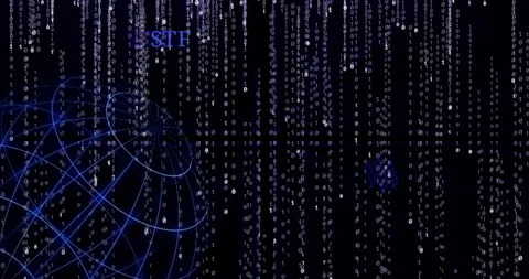 Glowing Steem symbol against the falling binary code symbols 스톡 동영상 104168920