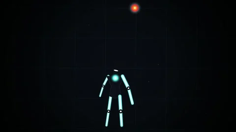Glowing Stick Figure Interacting With Cosmic Orb In Kinetic Motion Stock Footage 340519814