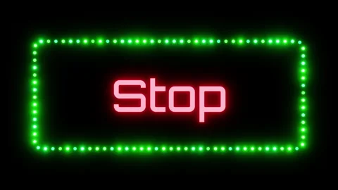 Glowing stop sign in flashing frame, 3D render. Button stop background, dotted Stock Footage 332175336